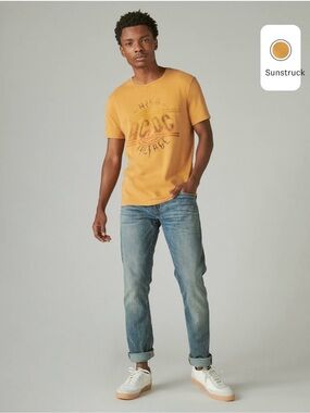 Lucky Brand AC DC High Voltage Shirt Mens M Mustard Yellow Rock Graphic